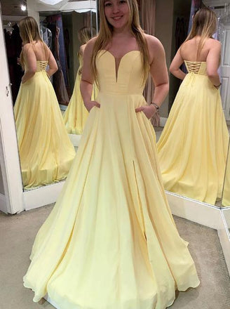 daffodil sweetheart strapless satin long prom dress with pockets dtp1056