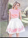 bateau pink two piece cap sleeve floral print homecoming dress dth389