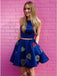 royal blue two piece round neck homecoming dress with pockets dth391
