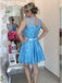 a-line jewel keyhole back lace short prom homecoming dress with bowknot dth164