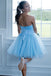 A-Line Strapless Light Blue Short Homecoming Dress, Chic Tulle Short Prom Dress