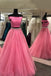 Off Shoulder Two Piece Tulle Pink Teens Prom Dresses With Beaded