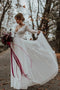 A-line V-neck Lace Chiffon Beach Wedding Dress with Long Sleeves