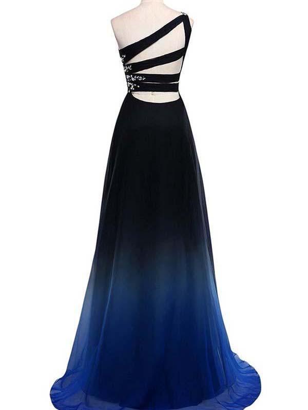 cut out back beading ombre formal gown one shoulder ombre long prom dress dtp178