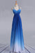 elegant beading straps cross back gradient blue ombre prom dresses dtp182