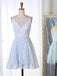 A-Line Lace Homecoming Dress Spaghetti Straps V-neck Short Prom Dress