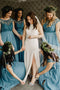 Lace Crop Top Chiffon Bridesmaids Dresses Boho Maid of Honor Gowns