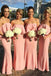 mermaid strapless pink long bridesmaid dresses with ruched dtb239