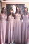 A-line Pink Bridesmaid Dresses Chiffon Lace Long Bridesmaid Dress