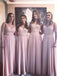 A-line Pink Bridesmaid Dresses Chiffon Lace Long Bridesmaid Dress