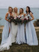 V-neck Dusty Blue Bridesmaid Dresses Long Backless Split Bridesmaid Dress