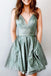 spaghetti v neck short prom homecoming dress sparkle cocktail dress dth133
