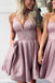 spaghetti v neck short prom homecoming dress sparkle cocktail dress dth133
