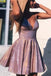 spaghetti v neck short prom homecoming dress sparkle cocktail dress dth133