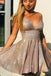 spaghetti v neck short prom homecoming dress sparkle cocktail dress dth133