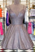 spaghetti v neck short prom homecoming dress sparkle cocktail dress dth133