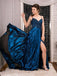 sexy split evening dress a-line satin long prom dresses with beading dtp926