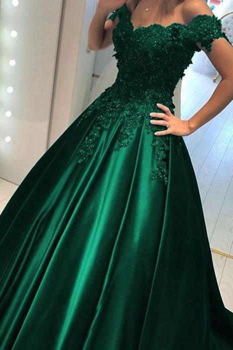 Off Shoulder Dark Green Ball Gown Appliqued Prom Formal Dress DTP878 DressTok.co.uk Off Shoulder Dark Green Ball Gown Appliqued Prom Formal Dress DTP878 DressTok.co.uk