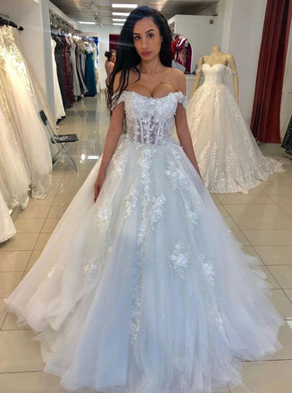 appliqued bridal gown elegant off the shoulder tulle wedding dresses dtw350