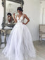 Boho A-line V-neck Tulle Wedding Dresses, Beach Bridal Gown With Appliques