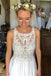 a-line scoop neckline ivory chiffon lace long beach wedding dress dtw347
