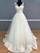 a-line v neck ivory tulle long wedding dresses with appliques dtw355
