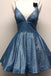 spaghetti v neck short prom homecoming dress sparkle cocktail dress dth133