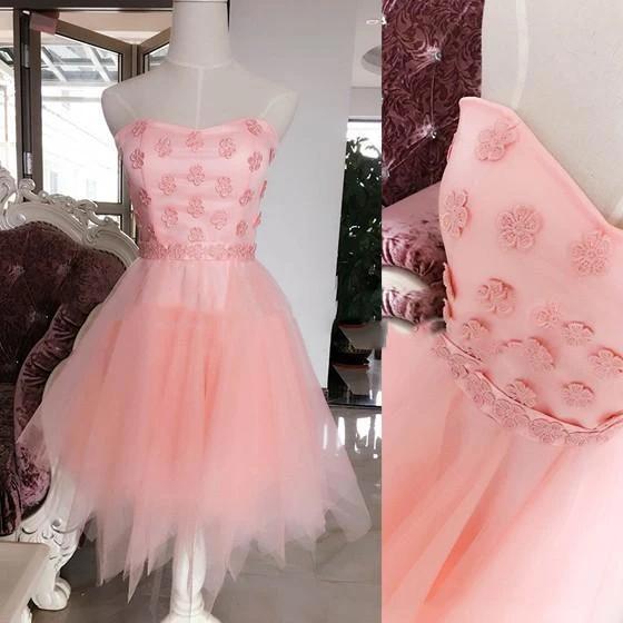 strapless sweet 16 dress with floral appliques homecoming dress dth137