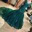 Dark Green Mermaid Evening Dresses Tulle Long Sleeves Appliques Party Gowns