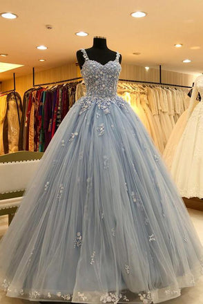 ball gown appliques quinceanera dress straps sweetheart long prom dress dtp998