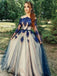 a-line long sleeves graduation dresses tulle prom dresses with appliques dtp881