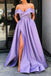 long formal evening dresses off shoulder lilac long prom dress with split dtp880