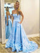 a-line 3d flowers sky blue strapless long prom dresses with pockets dtp876