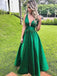 simple long formal dresses a-line v neck green prom dresses dtp877