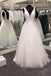 White Sparkly A Line V-neck Tulle Backless Sequin Wedding Dresses dtw174