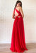A-line Red Chiffon Simple Long Prom Dresses, Evening Dress With Split