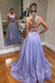 Glitter Mint Green A-Line Two Piece Sparkle Prom Dresses With Pockets