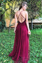 Tulle Backless Burgundy Prom Dresses, Sexy Sequin Evening Dresses
