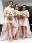 Bateau 3/4 Sleeves Organza High-Low Bridesmaid Dresses with Appliques
