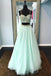 spaghetti straps mint green two pieces prom dress with beading dtp1091