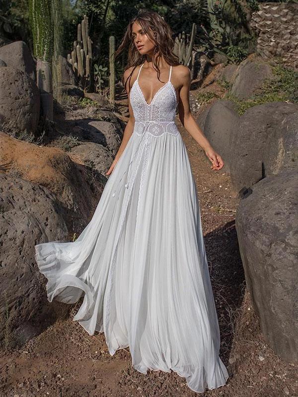 Beach Backless Two Piece Maxi Dress Boho V-neck Chiffon Long Wedding Dress DTW380 DressTok.co.uk Beach Backless Two Piece Maxi Dress Boho V-neck Chiffon Long Wedding Dress DTW380 DressTok.co.uk