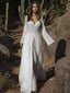 Boho V-neck Chiffon Long Wedding Dress, Beach Backless Two Piece Maxi Dress