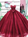 Tulle Burgundy Sparkle Sweetheart Prom Dress Ball Gown with Beaded Quinceanera Dress