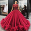 Burgundy Tulle Prom Dress Ball Gown Beaded Long Formal Evening Gown