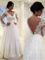 A-line Wedding Dress with Lace Applique, Bridal Gown With Long Sleeves