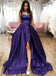 Straps Purple Strapless Long Prom Dresses Simple Split Evening Dress