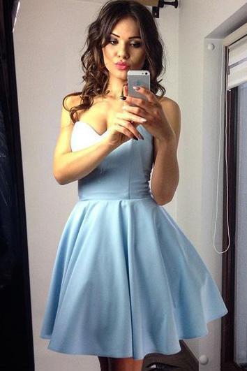 Chic Sky Blue Homecoming Dress, Sweetheart Short Prom Dress