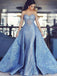 detachable train mermaid formal evening dresses blue appliques prom gowns dtp812