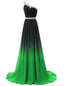 One Shoulder Chiffon Ombre Prom Dresses Beaded Gradient Formal Party Gowns