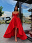 Hi-lo Sweetheart Red Satin Prom Dresses with Pockets